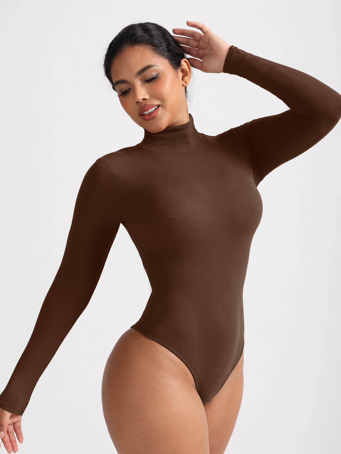 Womens Turtleneck Thong Bodysuit Warm Bodycon High Waist Romper Body Shapewear